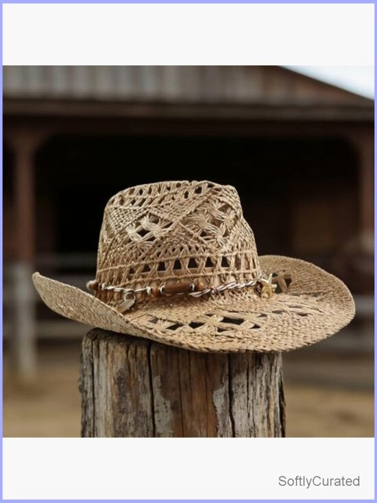 Straw Cowboy Hat with Flexible Brim for Festivals main image 5
